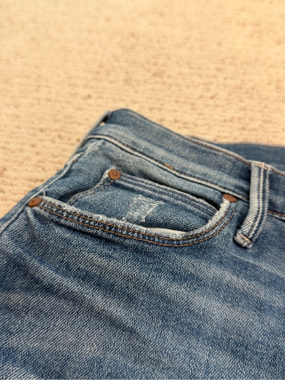 MOTHER Blue Flare Jeans with Distressed Hem - Picture 4 of 7
